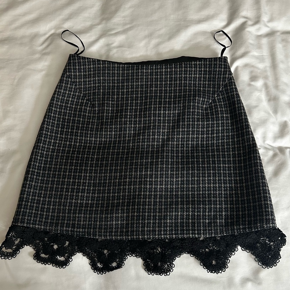 Topshop Black and Gray Checkered Mini Skirt with Lace